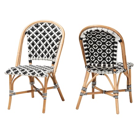 Baxton Studio Ambre Modern French Black and White Weaving Natural Rattan 2-Piece Bistro Chair Set 229-2PC-13110-ZORO